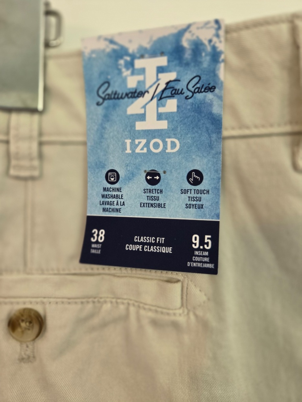 NWT Izod Saltwater men's shorts beige 38x9.5 preppy coastal nautical minimalist - Picture 4 of 9